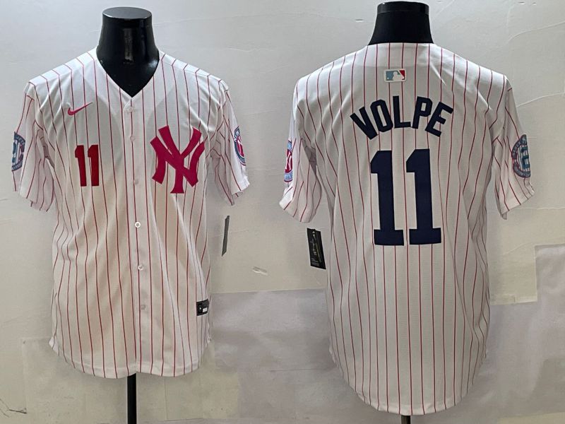 Men New York Yankees #11 Volpe White Stripe Jointly Name Nike 2025 MLB Jersey style 2->new york yankees->MLB Jersey